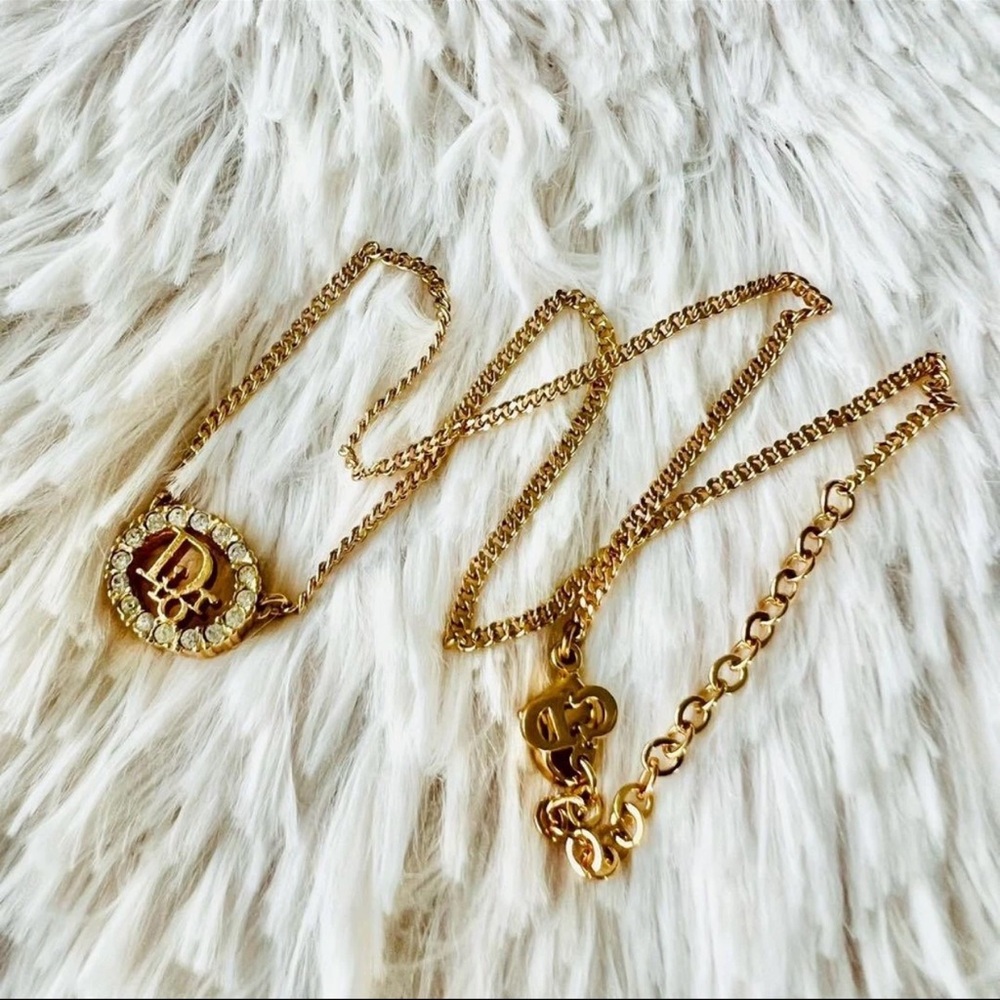Christian Dior Gold Necklace Logo Design Vintage